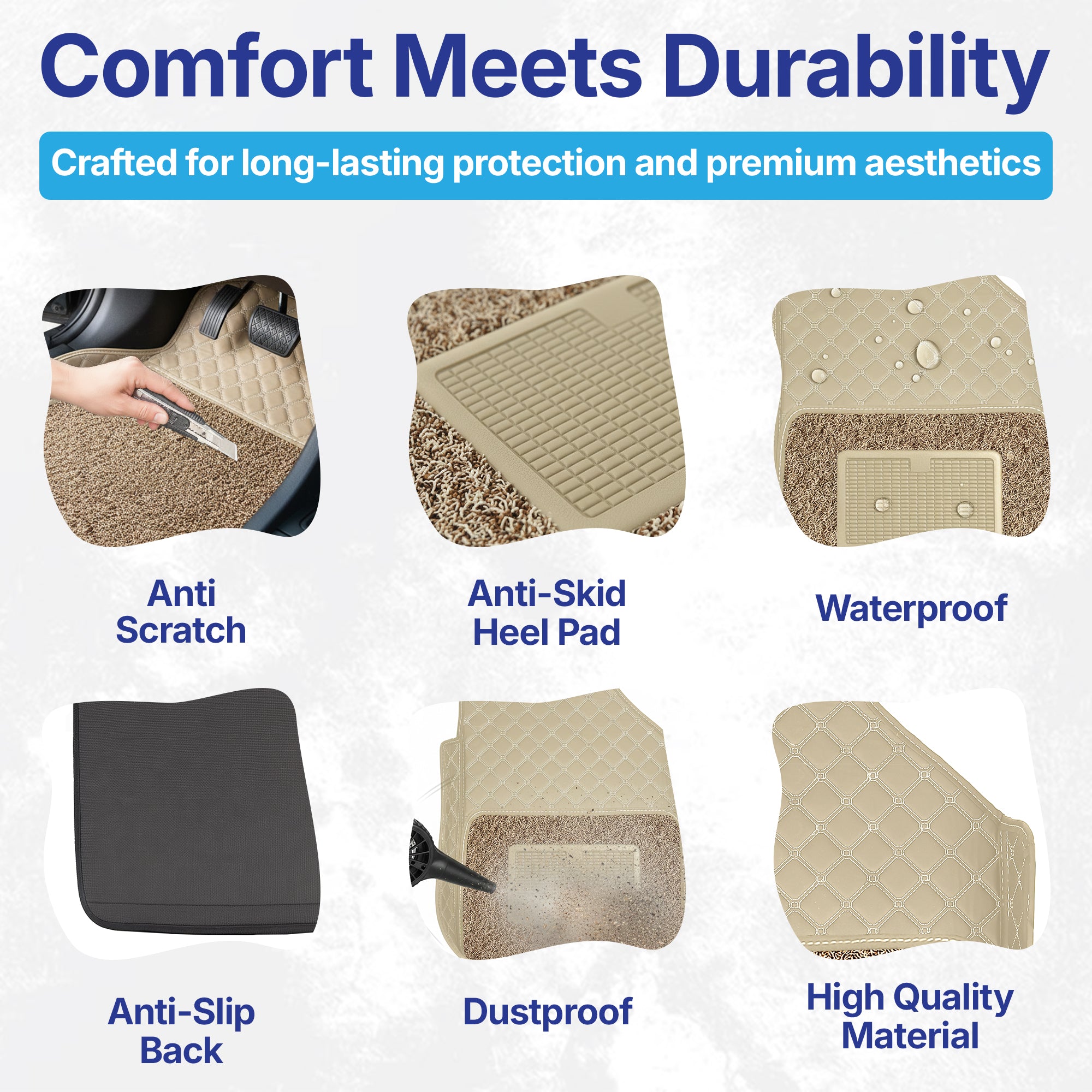 Buy Universal 7D Car Foot Mats fit in All Cars, Beige | Motorhunk