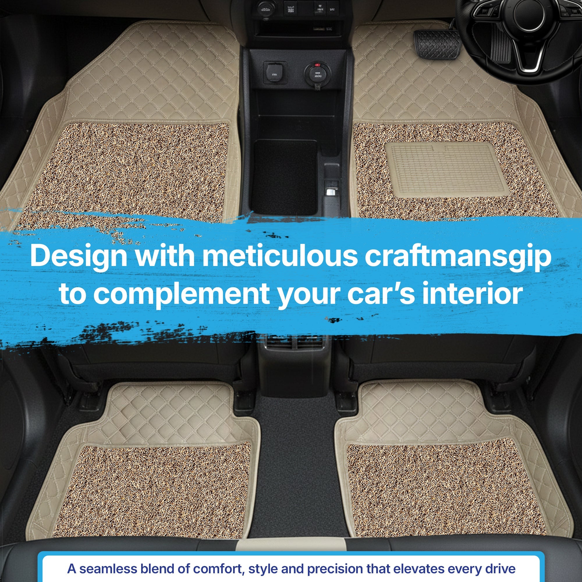 Buy Universal 7D Car Foot Mats fit in All Cars, Beige | Motorhunk