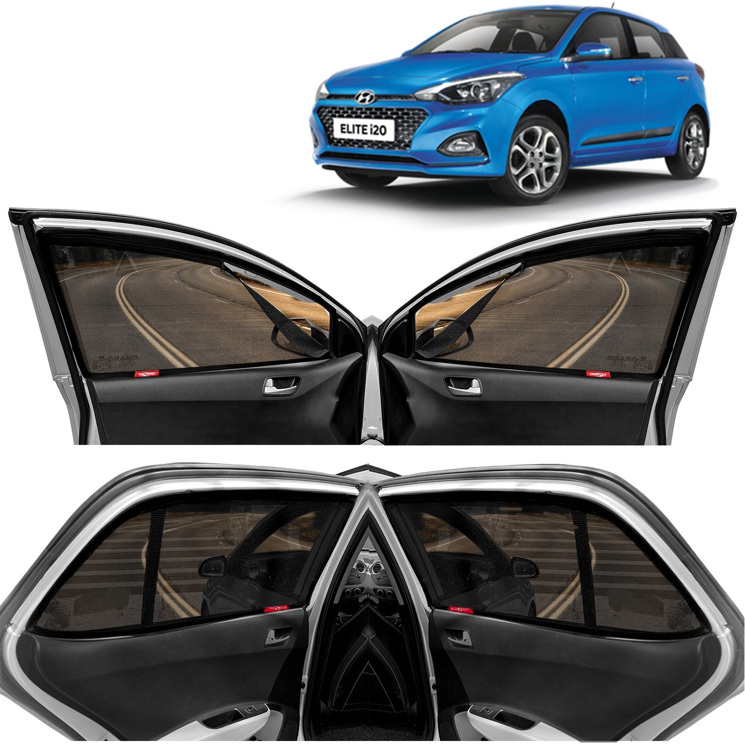 Elite I20 Zipper Magnetic Car Sun Shade 4 Pcs for 2018 to 2020 Motorhunk