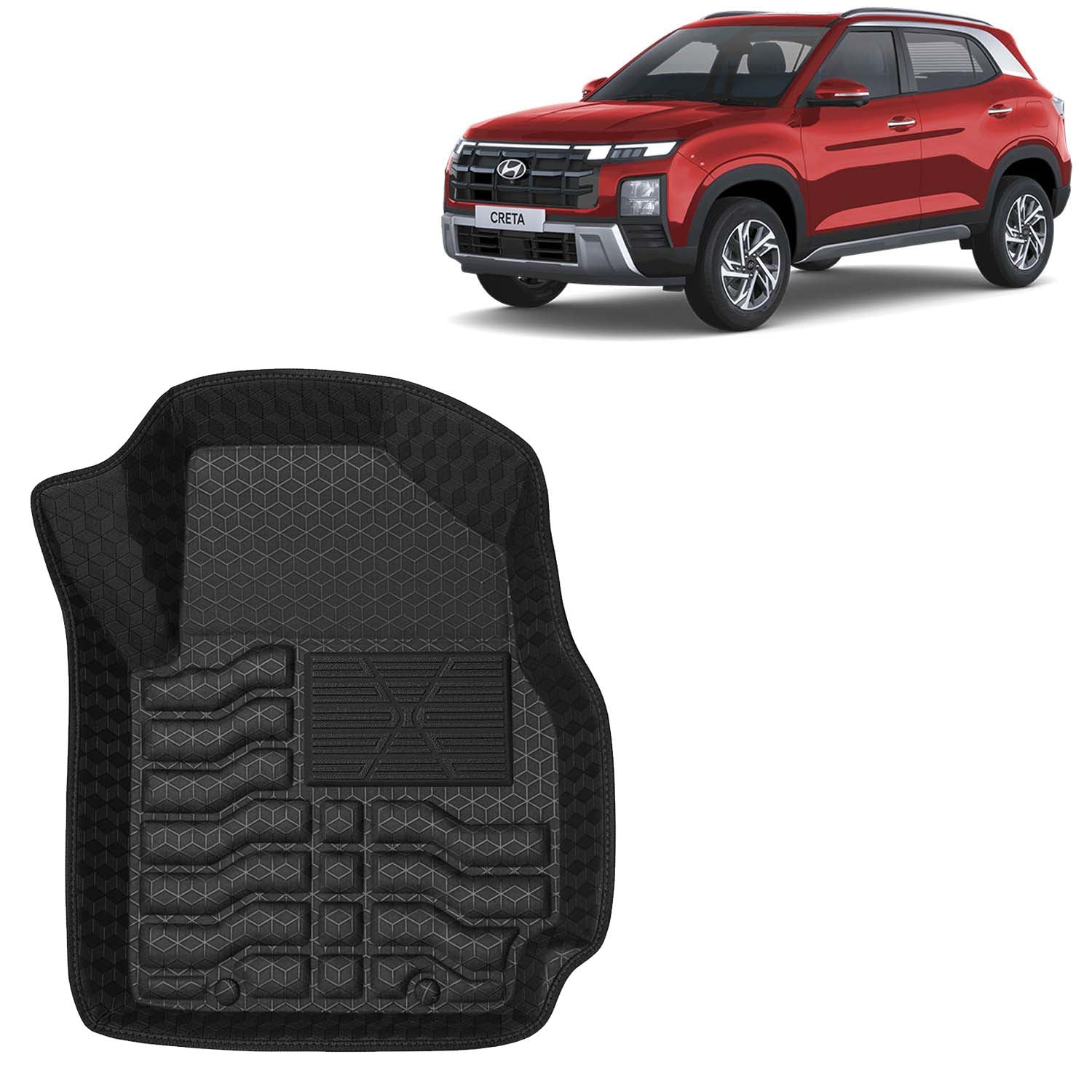 Buy 4.5D PVC Floor Mats in Black for Creta 2024 Onwards | Motorhunk