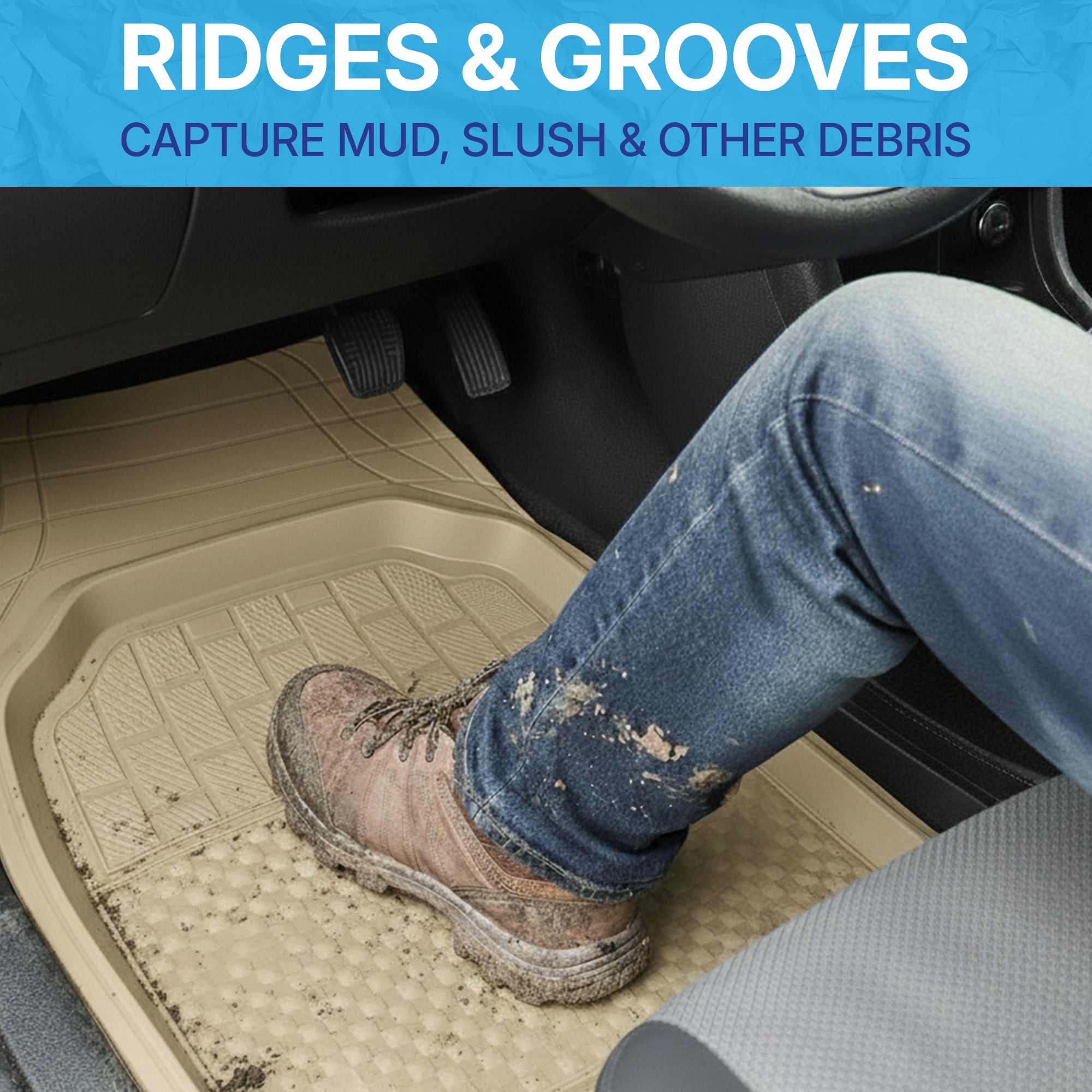 KINGSWAY Universal PVC Car Mats 5 Pcs - Waterproof & Anti-Slip, Beige ...