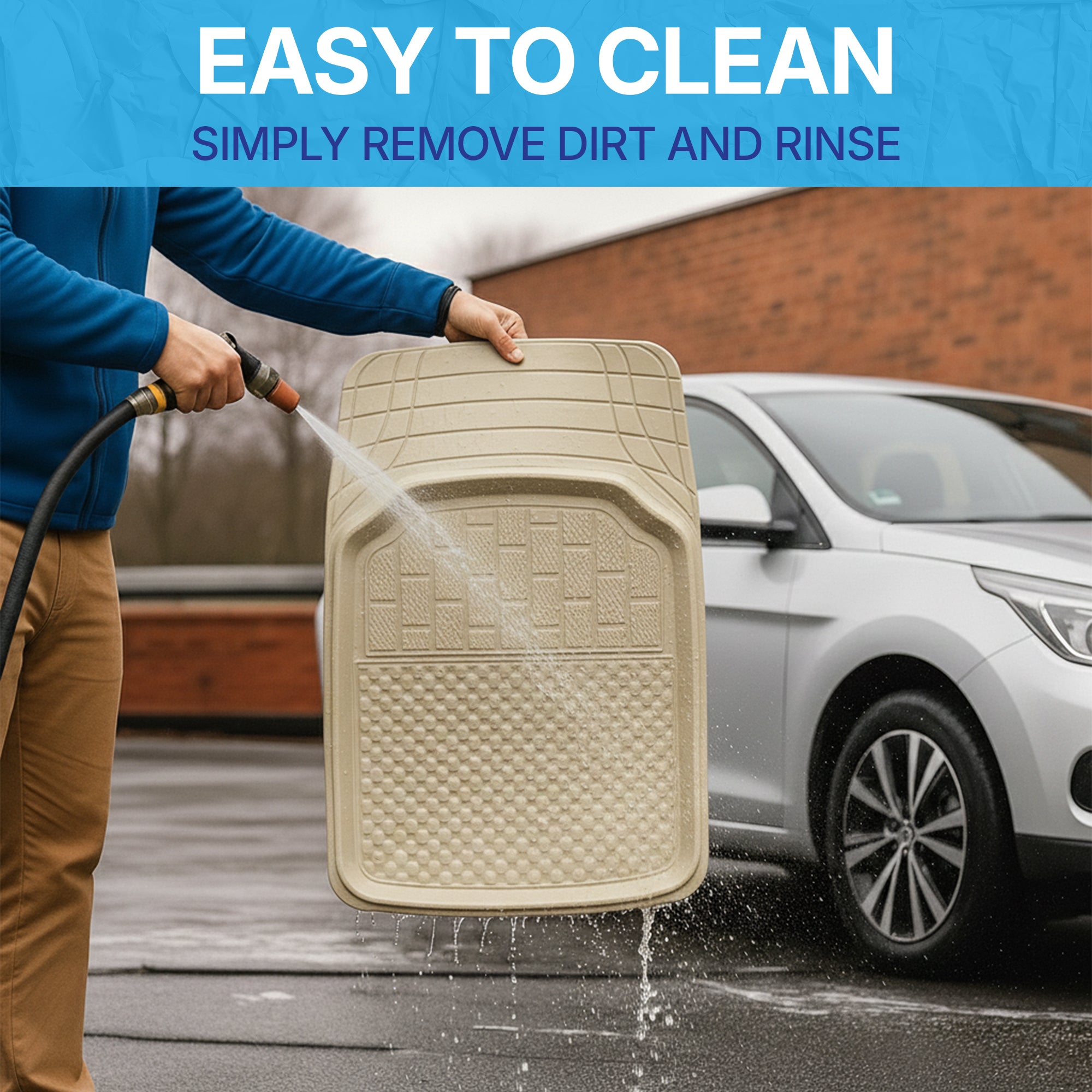 KINGSWAY Universal PVC Car Mats 5 Pcs - Waterproof & Anti-Slip, Beige ...
