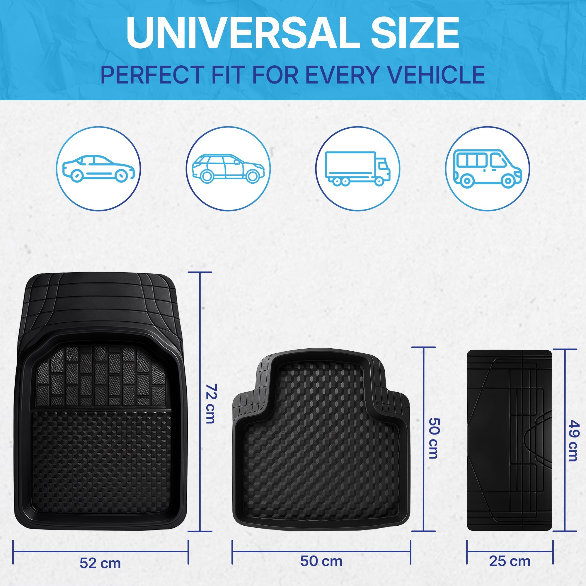 KINGSWAY Universal PVC Car Mats 5 Pcs - Waterproof & Anti-Slip, Black ...