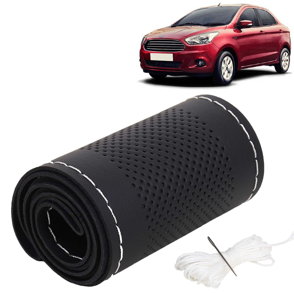 Buy Car Steering Cover Black Color with Silver Thread for Figo