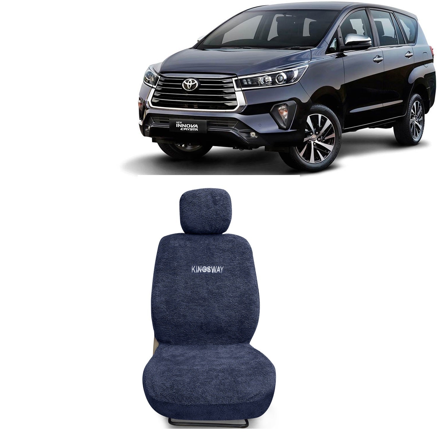 Buy Kingsway Towel Fabric Car Seat Covers for Toyota Innova Crysta 8  Seater, 2021 Onwards Model, Material: 100% Cotton, Color : White, Complete  Set of All Seats (Car Specific Front + Rear